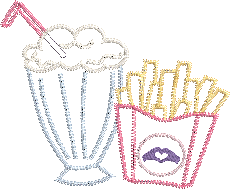 Zig Zag Applique Milkshake and Fries Perfect Match Machine Embroidery Design