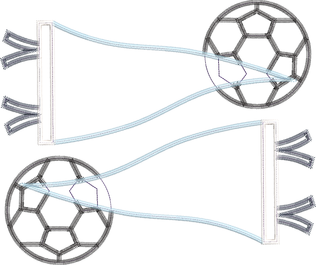 Zig Zag Applique Double Pennant Flag with Soccer Balls