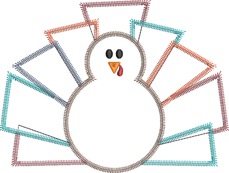 Zig Zag Applique Quirky Turkey Machine Embroidery Design Quick Stitch