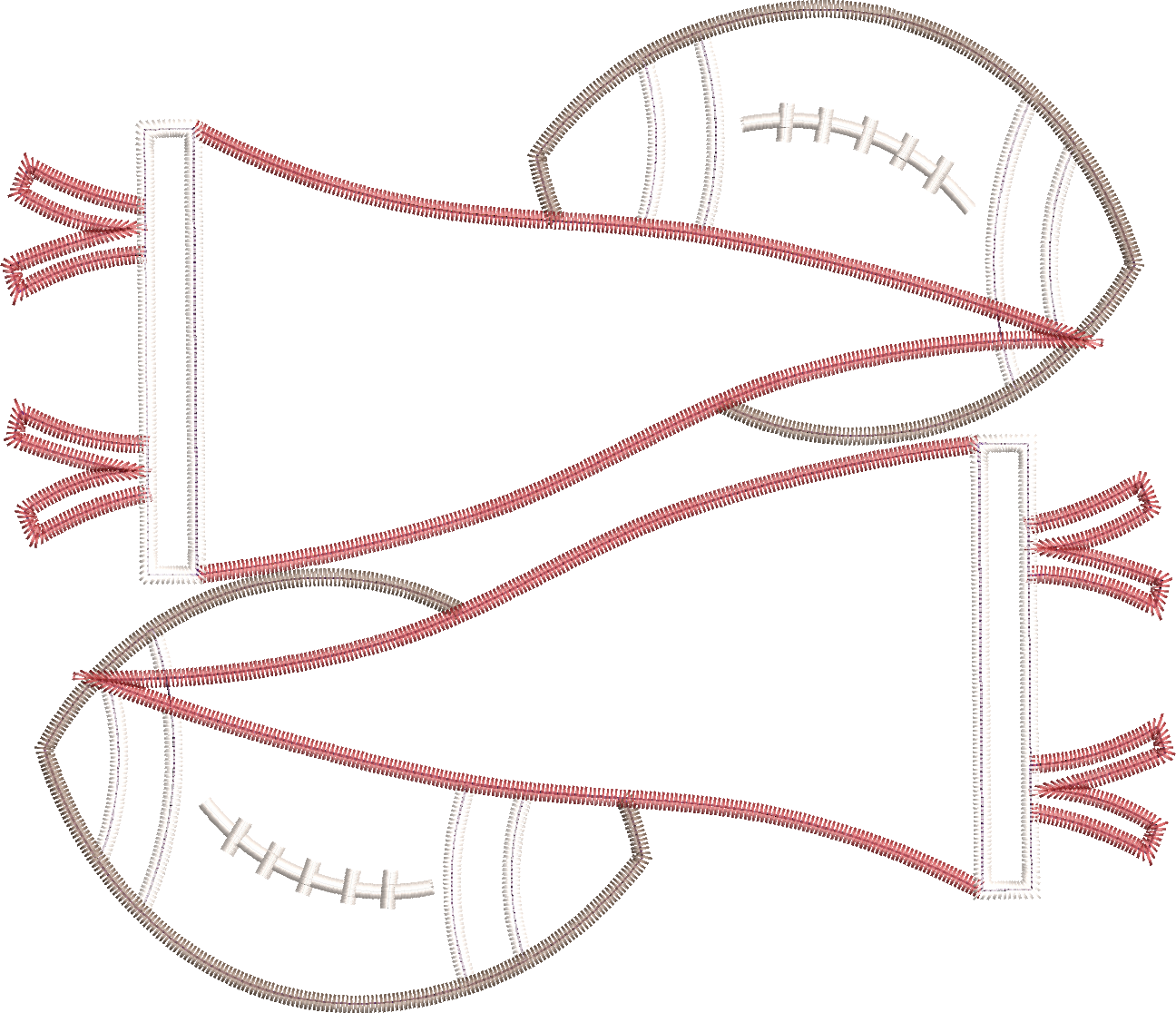 Zig Zag Applique Double Pennant Flag with Split Football