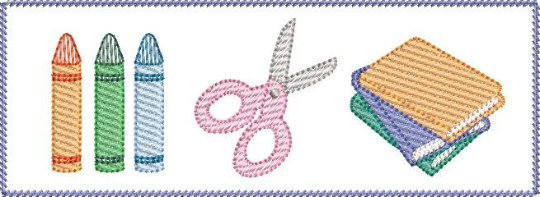 Quick Stitch School Supplies Sketchy Trio Embroidery Design Applique Plate