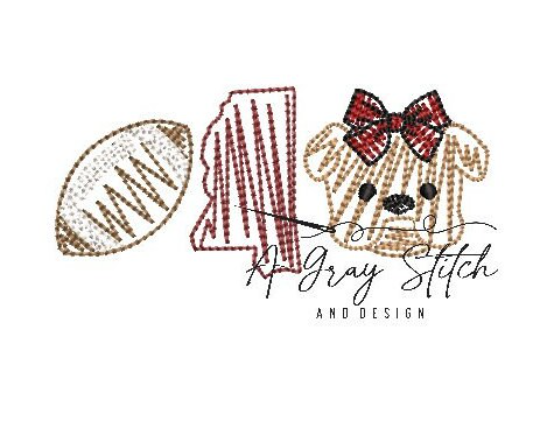 Bulldog with Bow Sketchy Trio Football Machine Embroidery Quick Stitch Design