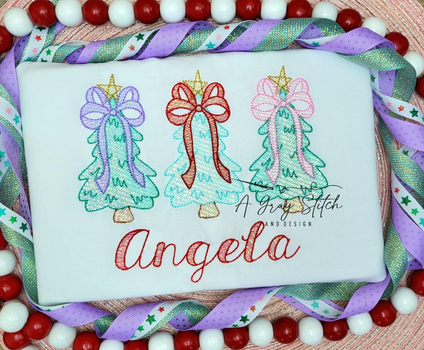 Sketch Fill Whimsical Christmas Tree Trio Applique Design
