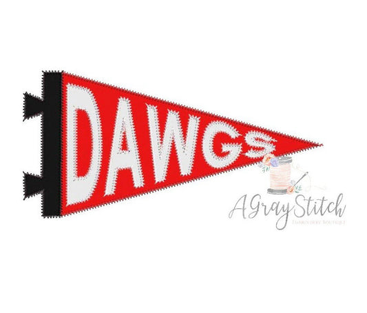 Dawgs Spirit Pennant Flag Applique Machine Embroidery Design