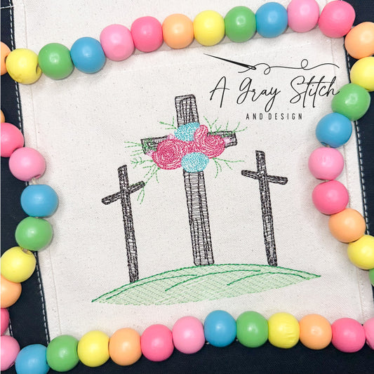 Floral Calvary Scene Sketch Fill Quick Stitch Machine Embroidery Design