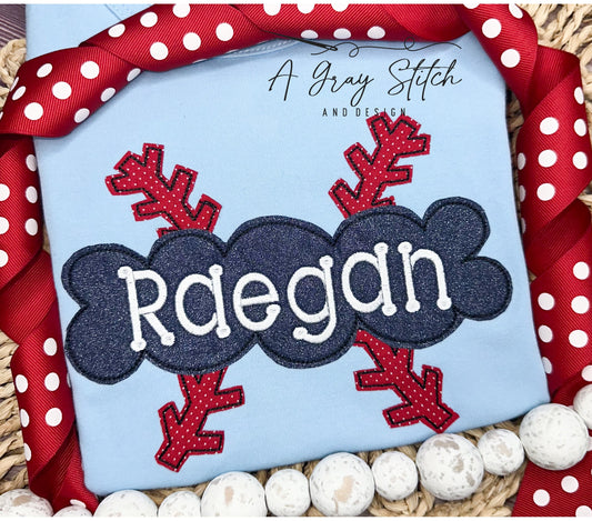 Bean Stitch Applique Baseball Laces Scallop Name Frame