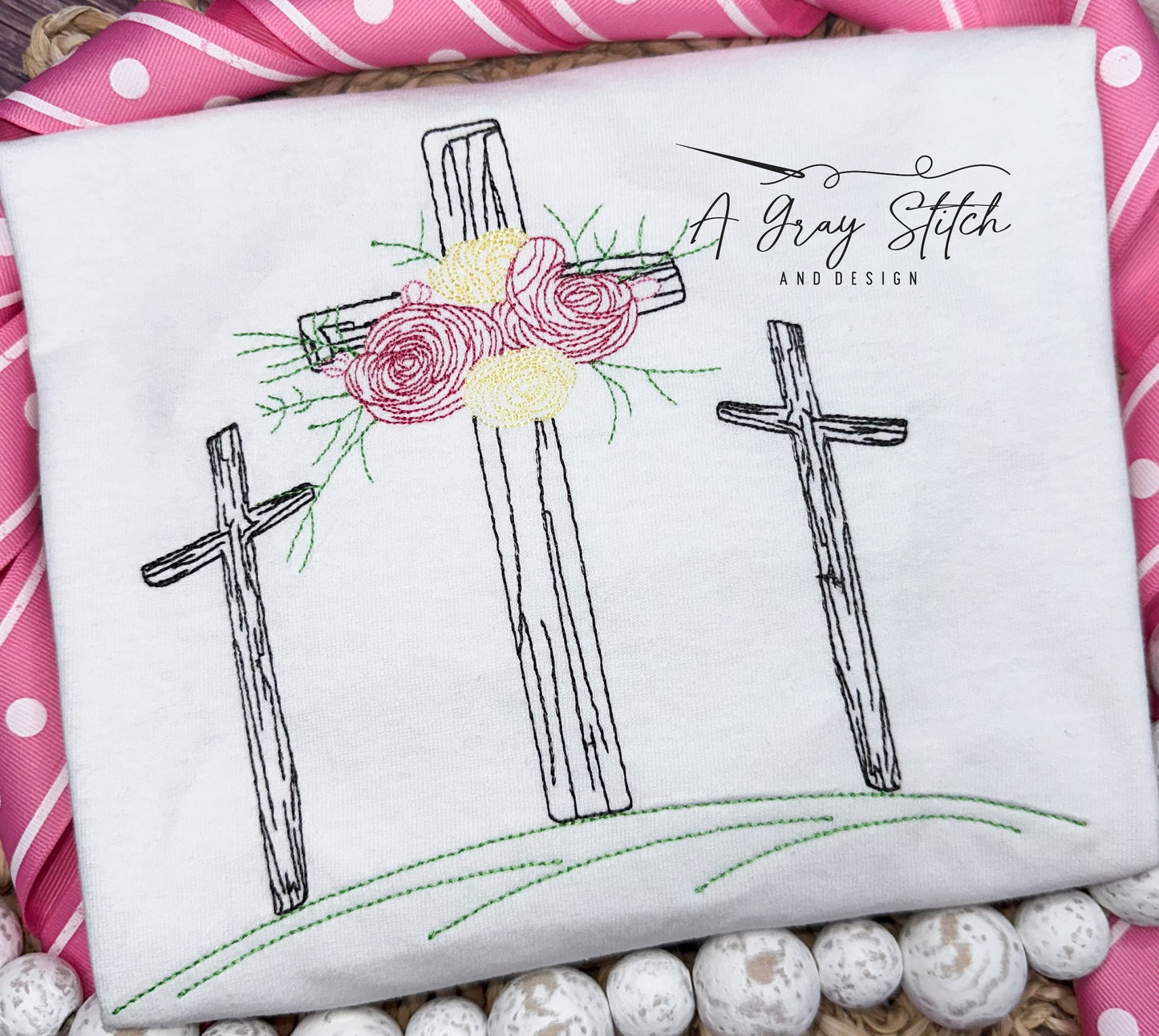 Floral Calvary Scene Vintage Stitch Quick Stitch Machine Embroidery Design