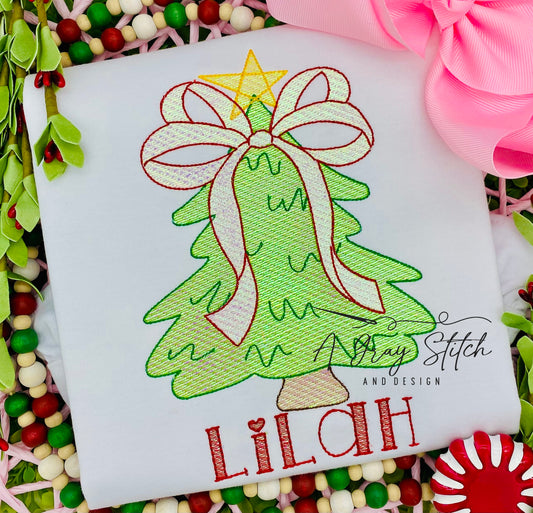 Sketch Fill Whimsical Christmas Tree Machine Embroidery Design
