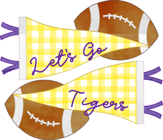 Bean Stitch Applique Double Pennant Flag with Split Footballs