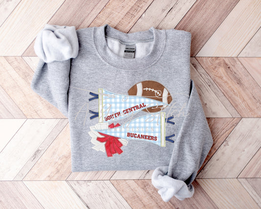 Zig Zag Applique Pom Poms and Football Double Pennant Flag