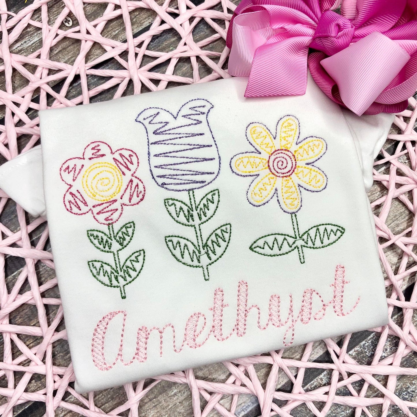 Spring Flower Quick Stitch Sketchy Design Vintage Stitch Applique Design