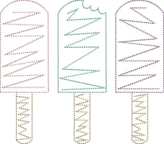 Sketchy Popsicles Trio Embroidery Design Summer Popsicle Sketch Embroidery Design