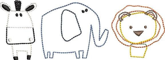 Zoo Trio Quick Stitch Applique Design Vintage Stitch Applique Design Lion Elephant Zebra Applique Design