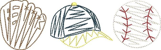 Quick Stitch Embroidery Design Sketchy Embroidery Design Baseball Trio Embroidery Design