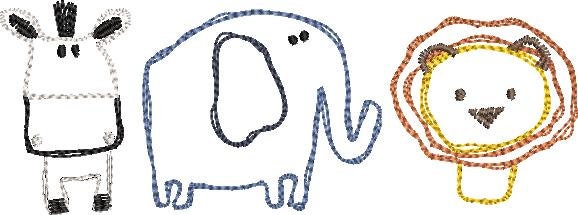 Sketchy Zoo Trio Embroidery Design Quick Stitch Lion Zebra Elephant Embroidery Design
