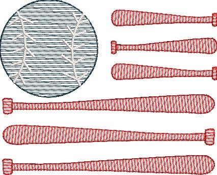 Sketch Fill Embroidery Design Baseball Flag USA Independence Day