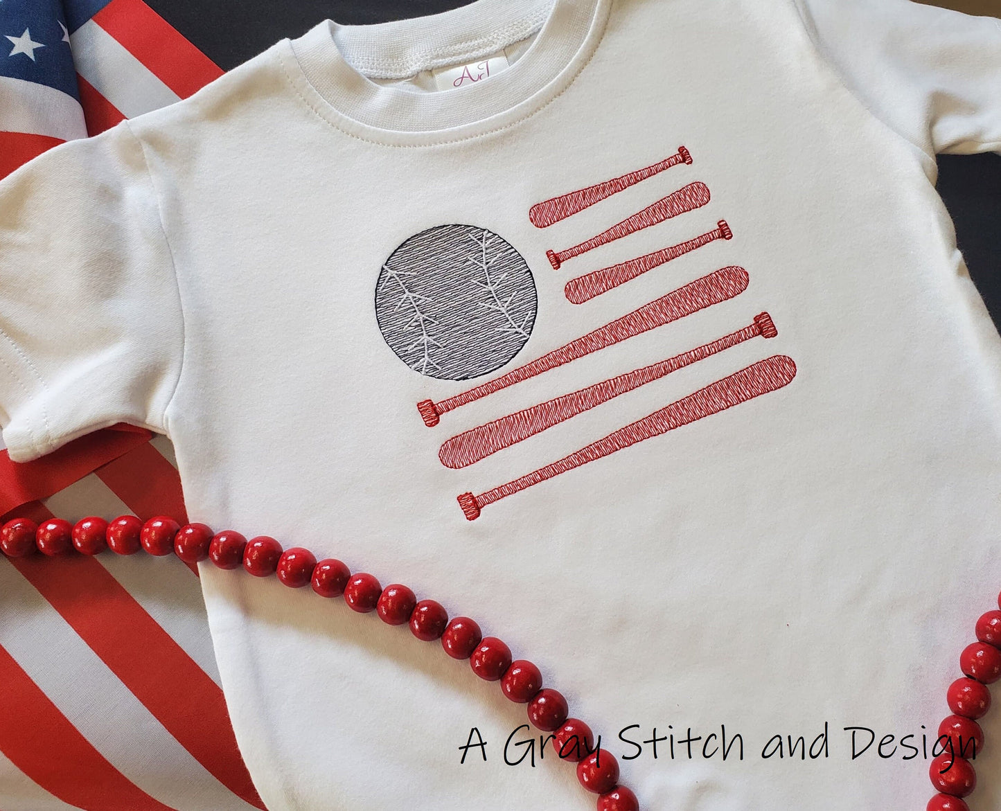 Sketch Fill Embroidery Design Baseball Flag USA Independence Day