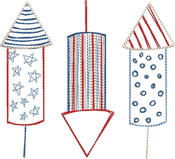 Scratchy Firecracker Embroidery Design Independence Day Memorial Day Firecracker Embroidery Design