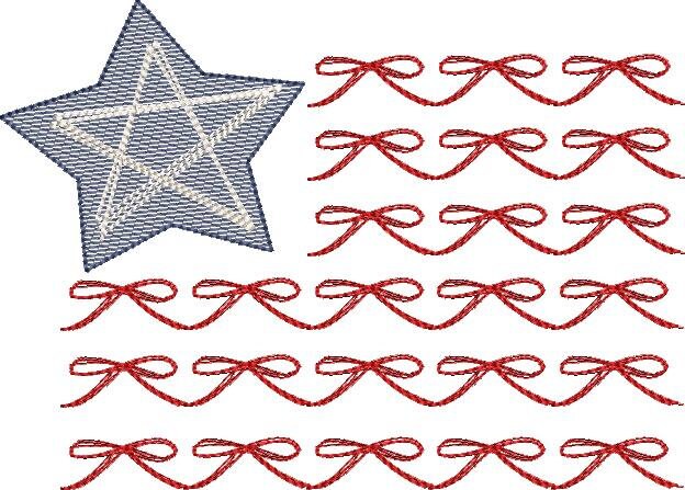 Quick Stitch Hair Bow Embroidery Design Bow Flag Independence Day Embroidery Design