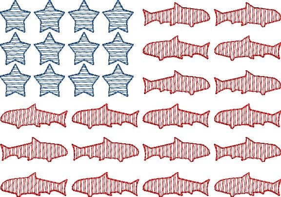 Sketch Fill American Flag Fishing Embroidery Design Quick Stitch Independence Day