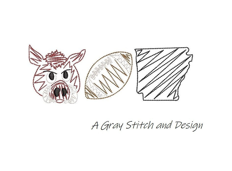 Razorback Embroidery Design Sketchy Trio Quick Stitch