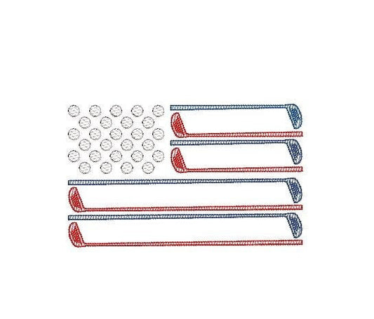 American Flag Golf Sketch Fill Embroidery Design Quick Stitch