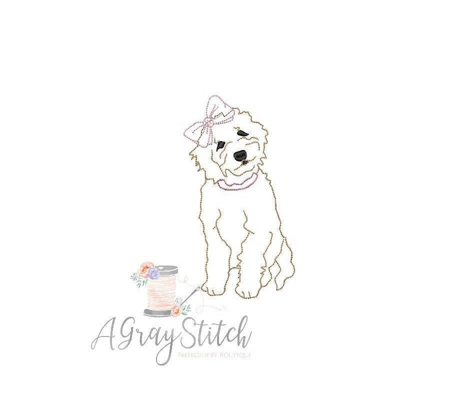 Girl Doodle Dog Applique Design Quick Stitch