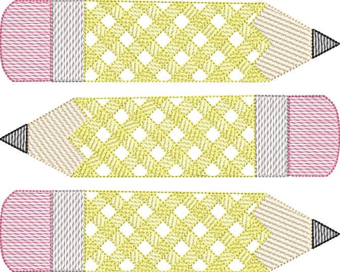 Gingham Pencil Trio Sketch Fill Embroidery Design Quick Stitch