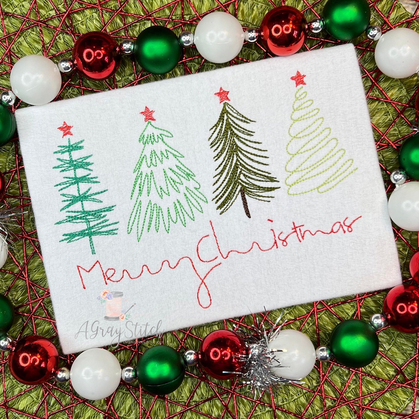 Doodle Christmas Trees Merry Christmas Machine Embroidery Design Quick Stitch