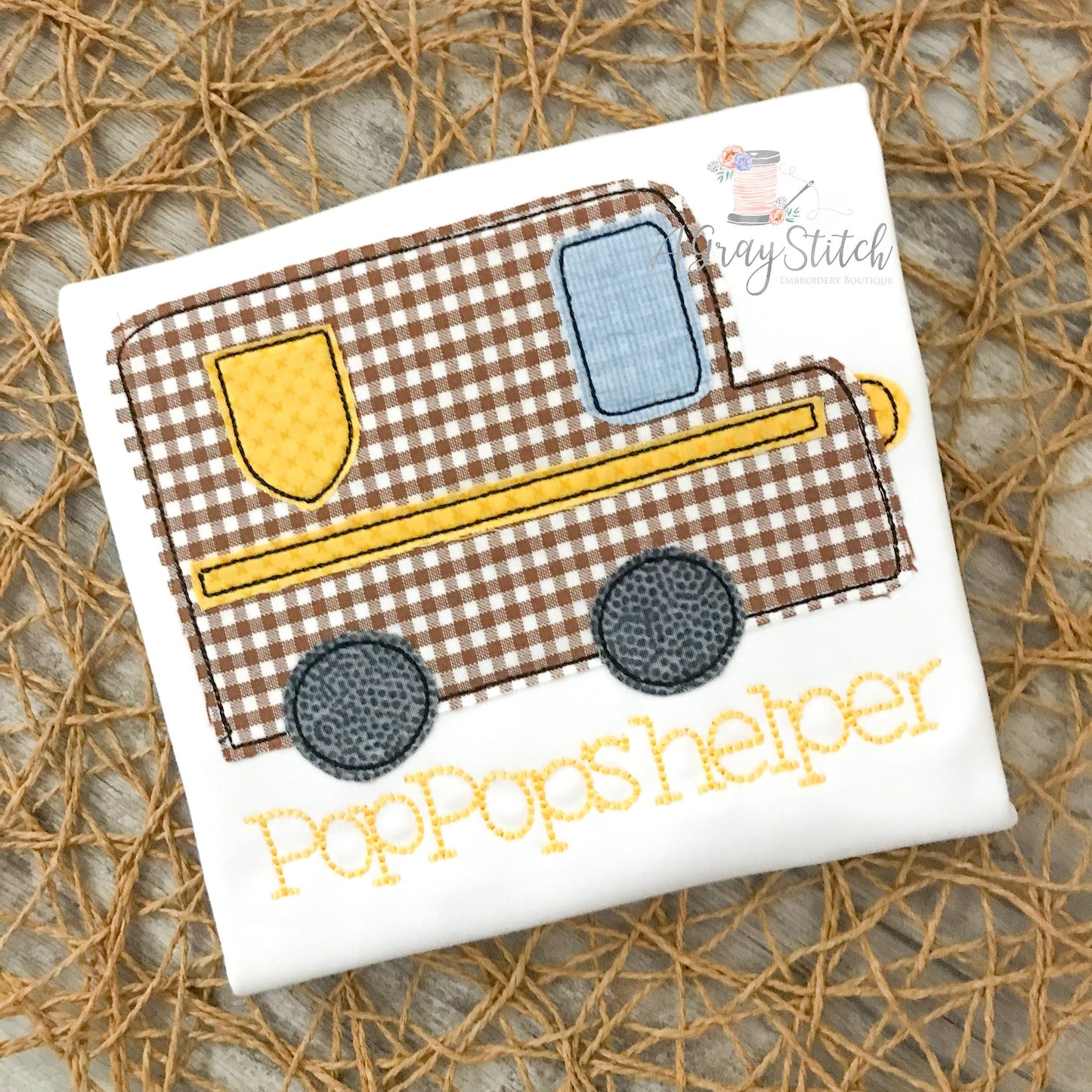 Brown Delivery Truck Bean Stitch Applique Design