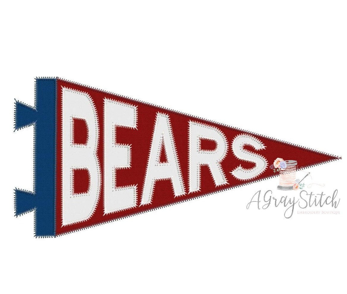 Bears Pennant Spirit Flag Applique Machine Embroidery Design