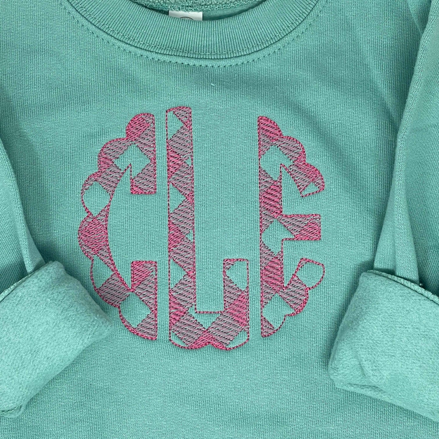 Gingham Scallop Monogram Sketch Fill Machine Embroidery Design BX included