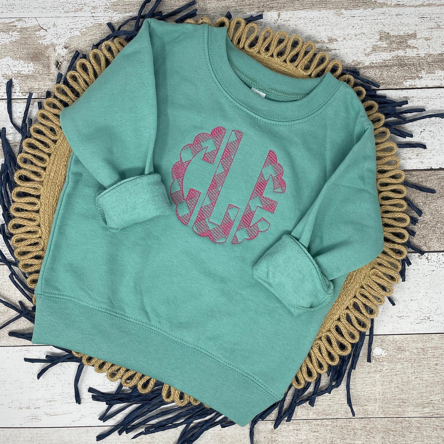 Gingham Scallop Monogram Sketch Fill Machine Embroidery Design BX included