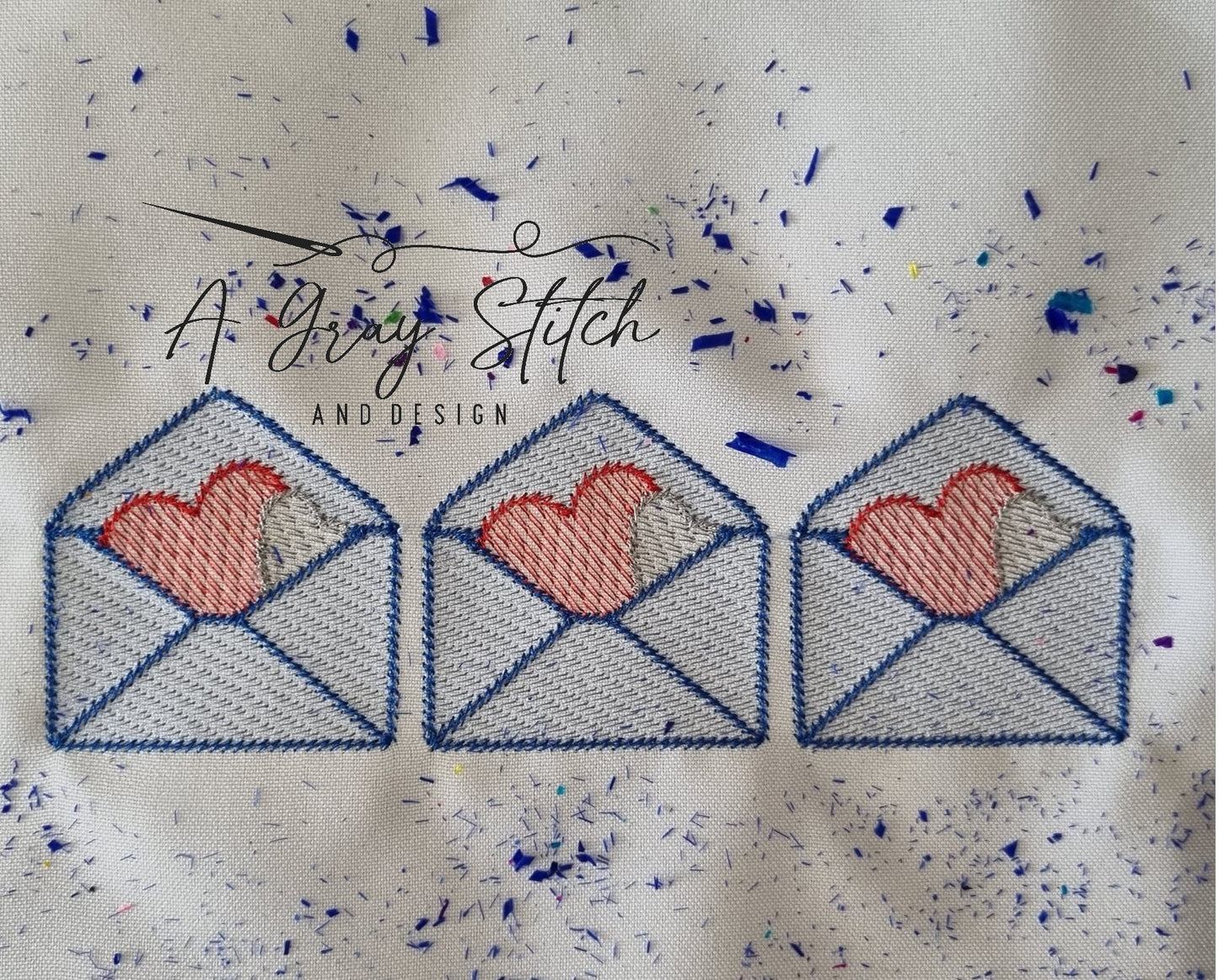 Envelope Trio with Hearts Sketch Fill Quick Stitch Machine Embroidery Design Valentine's Day