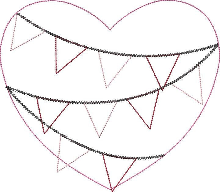 Pennant Flag Banner Heart Bean Stitch Applique Machine Embroidery Quick Stitch