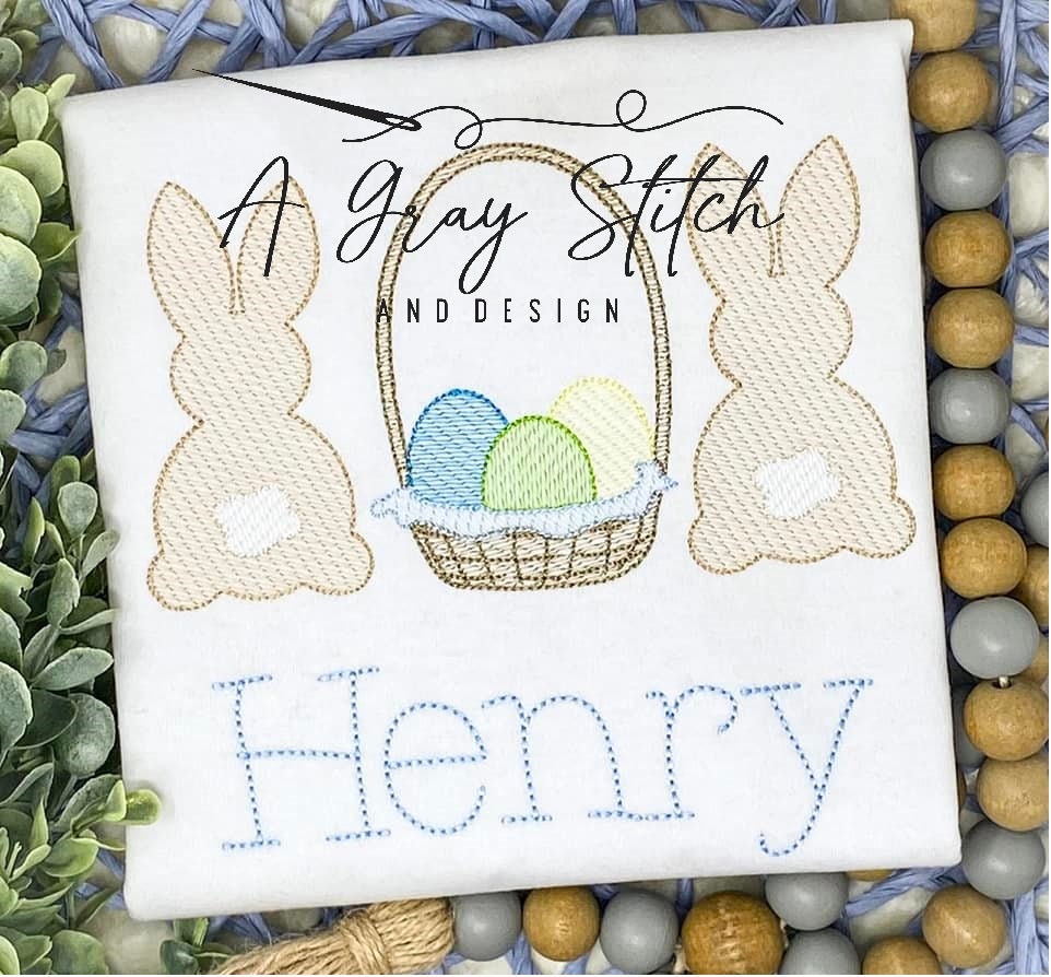 Sketch Fill Bunny and Easter Basket Machine Embroidery Design Quick Stitch