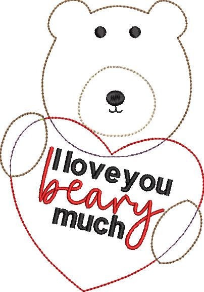 Bean Stitch Bear Holding Heart Valentine's Machine Embroidery Design