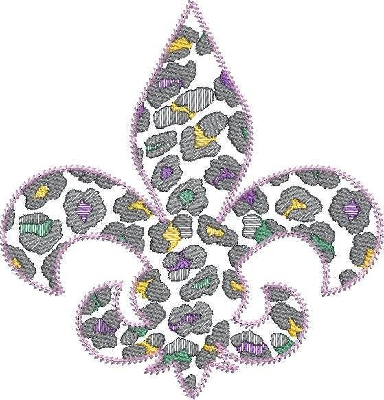 Sketch Fill Leopard Print Fleur De Lis Quick Stitch Machine Embroidery Design