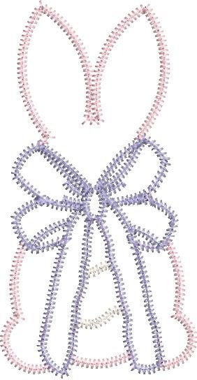 Zig Zag Applique Single Easter Bunny with Bow Quick Stitch Machine Embroidery Design