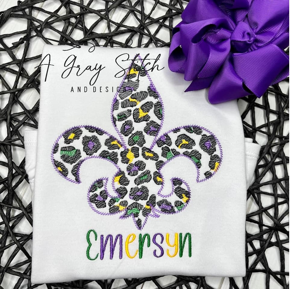 Sketch Fill Leopard Print Fleur De Lis Quick Stitch Machine Embroidery Design