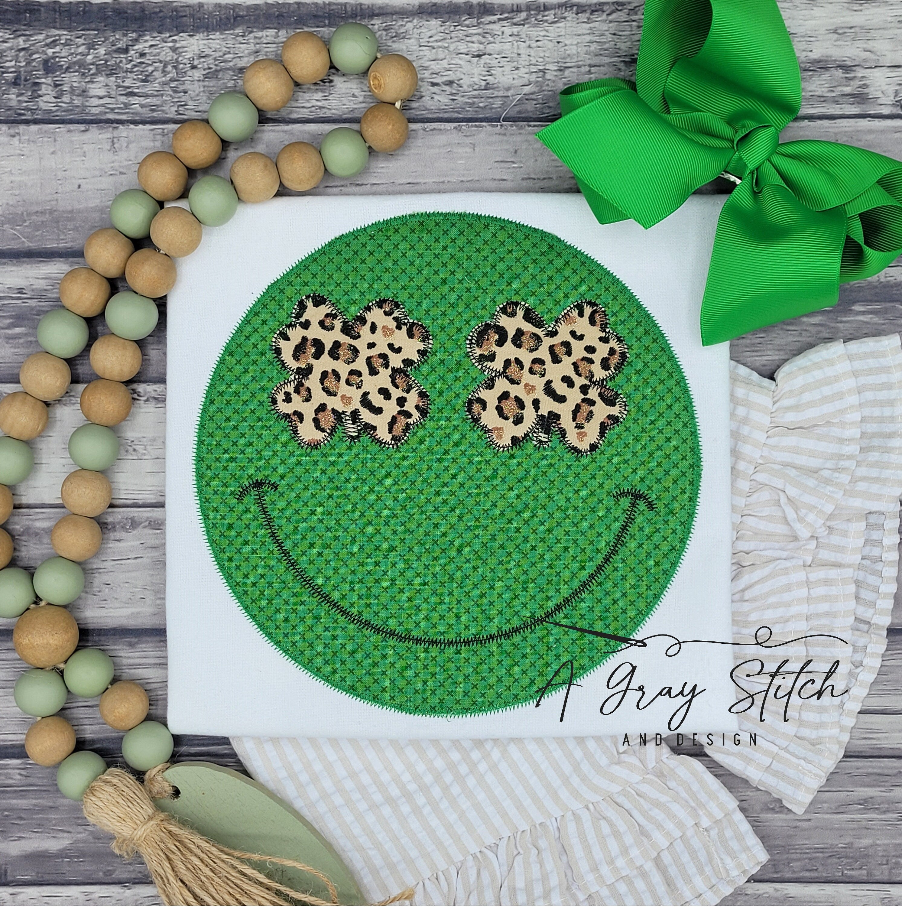 Shamrock Smiley Face Zig Zag Applique Machine Embroidery Design St Pa