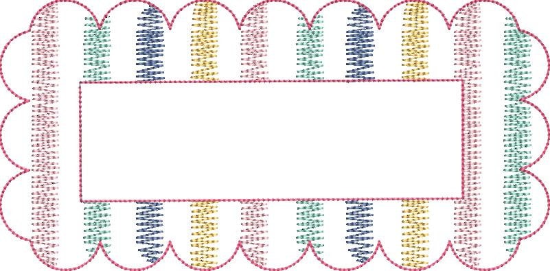 Scalloped Scribble Striped Machine Embroidery Name Frame No Applique Quick Stitch