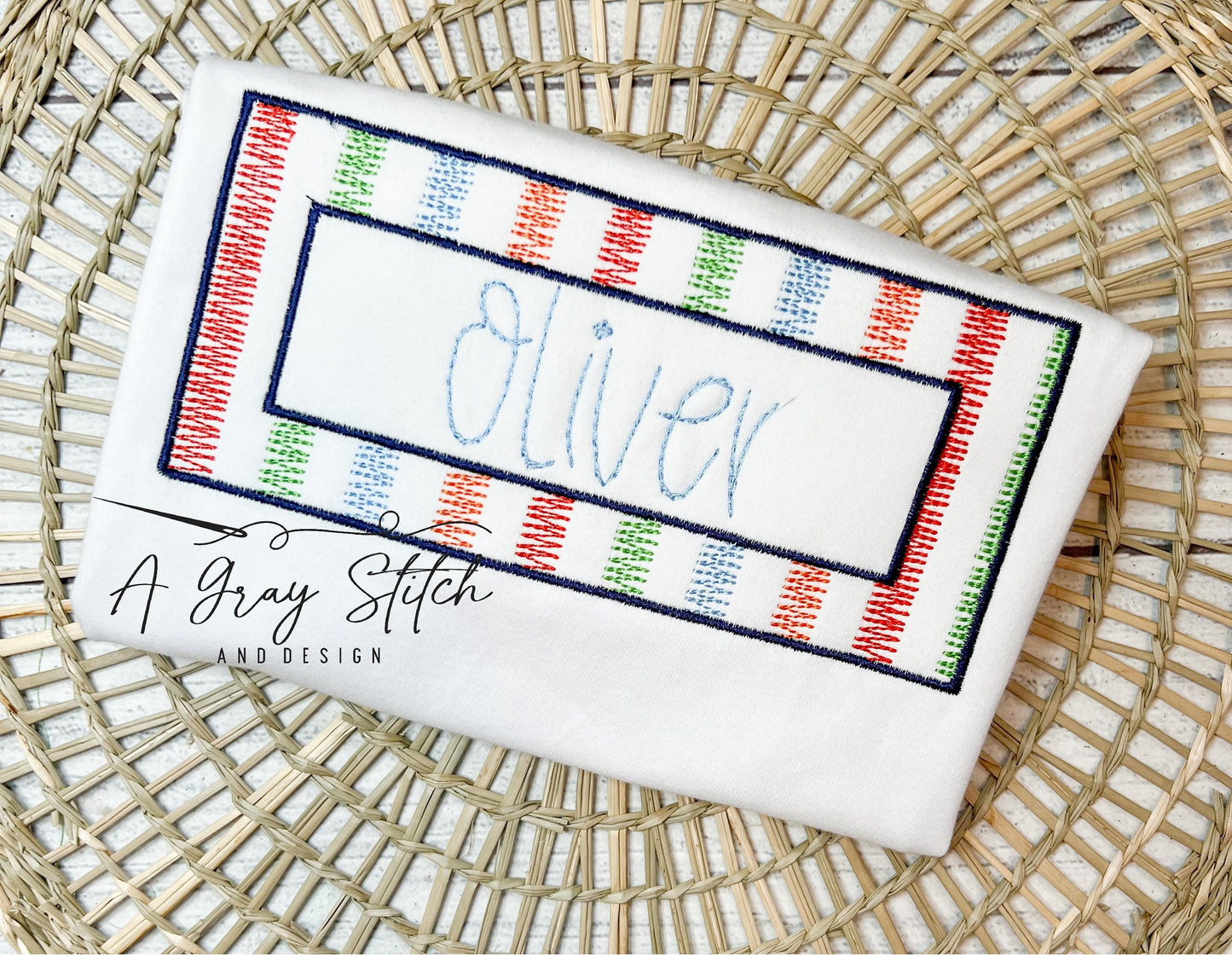 Scribble Striped Machine Embroidery Name Frame No Applique Quick Stitch