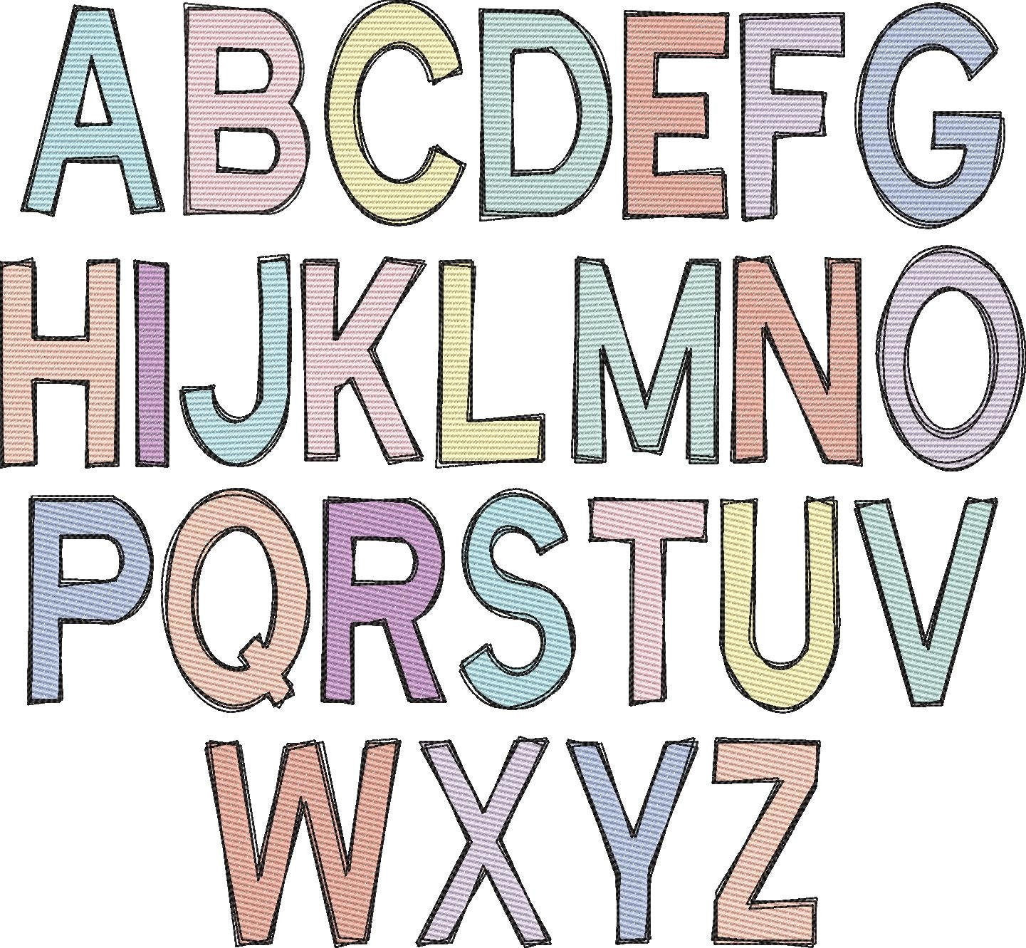 Banana Split Sketch Fill Uppercase Alphabet Machine Embroidery Font Scratchy Finish BX included