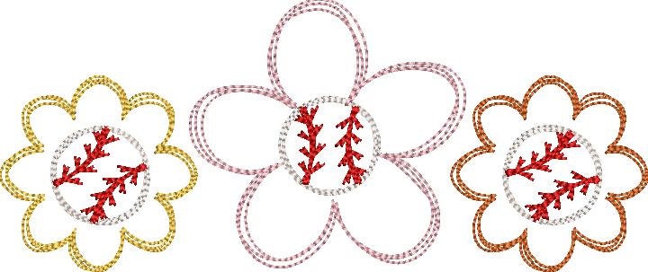 Scribble Baseball Sunflowers Machine Embroidery Quick Stitch Design