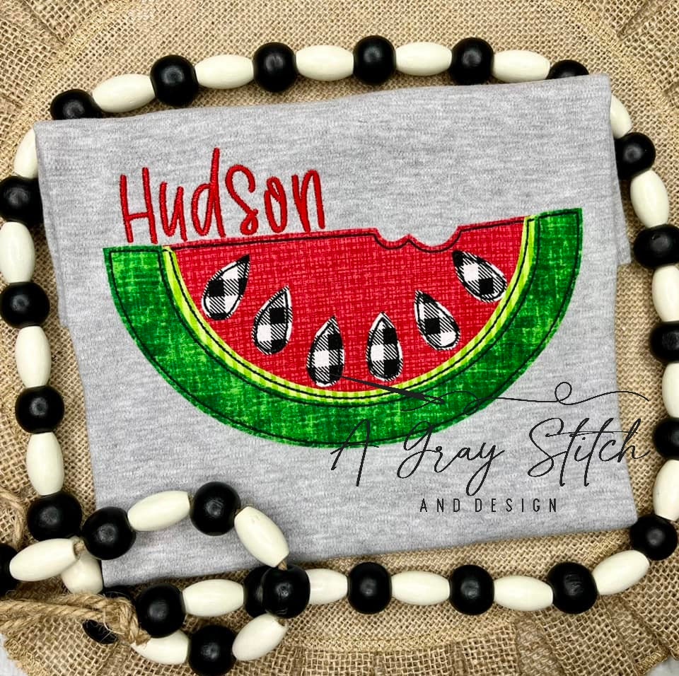 Bean Stitch Applique Watermelon Slice Machine Embroidery Design