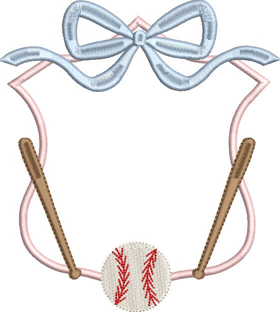 Satin Stitch Baseball Crest with Baseball Bats Machine Embroidery Design