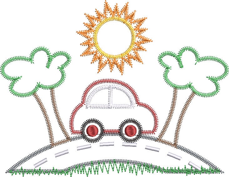 Zig Zag Applique Riding Car Summer Boys Machine Embroidery Design