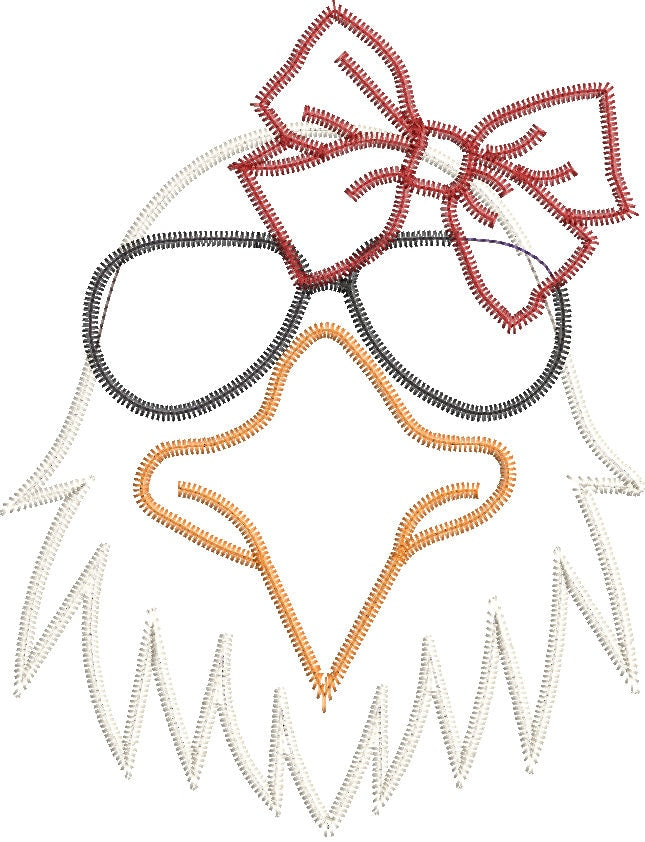 Free Bald Eagle Girl with Bow Zig Zag Applique Machine Embroidery Design Independence Day Memorial Day
