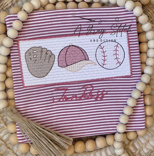 Faux Smock Baseball/Softball Trio with Cap Machine Embroidery Design